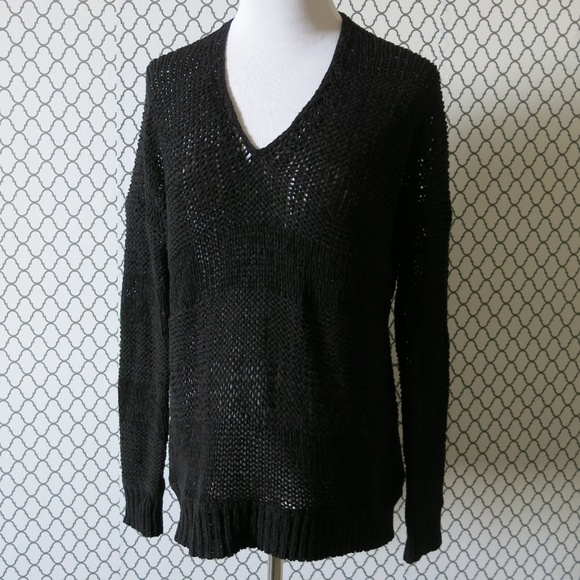 Vince V Neck Black Knit Long Dolman Sleeve Pullover Sweater - Size XS - Picture 2 of 6